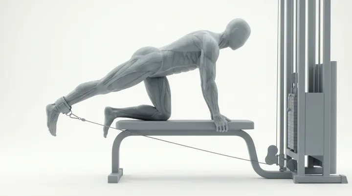Taljapenkin suoranjalkapotku (Cable Bench Straight Leg Kickback)